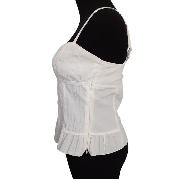 Vintage 90s Poplin Cami Peplum Ruffle Crop Top Cosplay Lingerie Blouse White - Picture 4 of 9